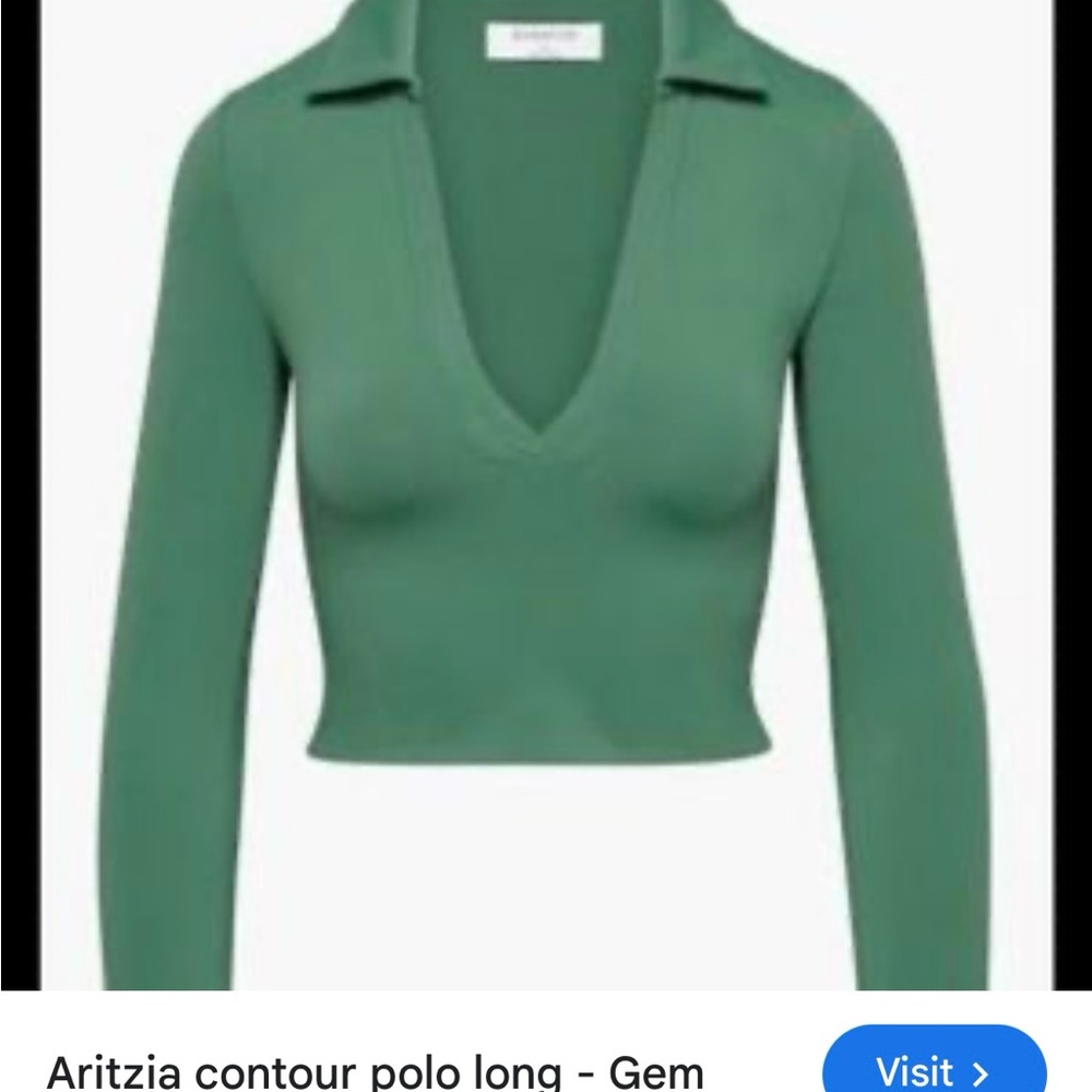 Babaton Green Fitted Crop Polo Blouse